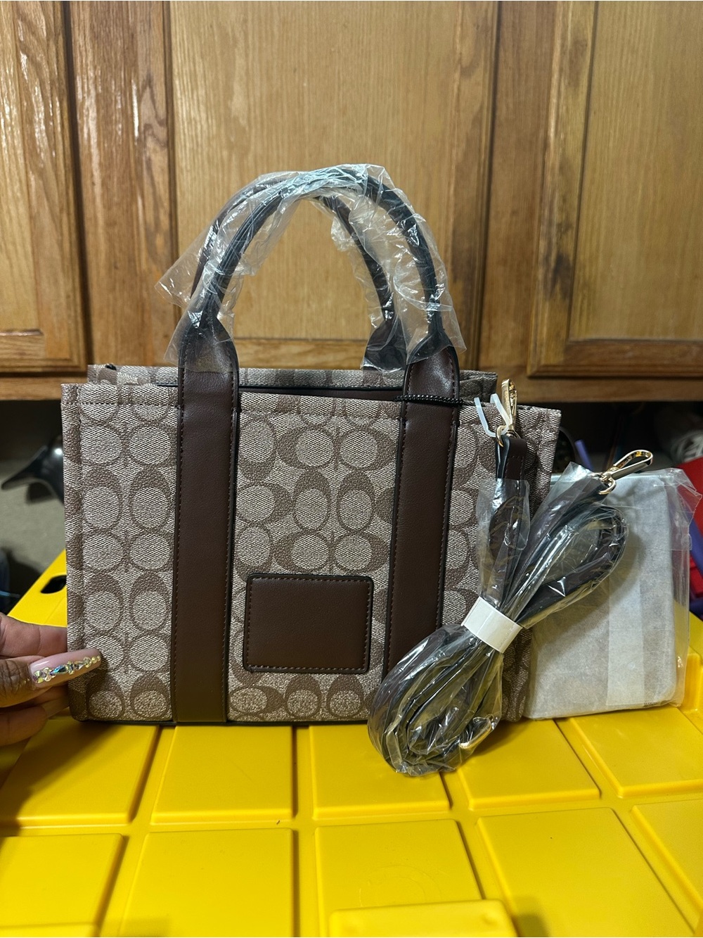 Brown Patterned Women's Tote with Matching Wallet